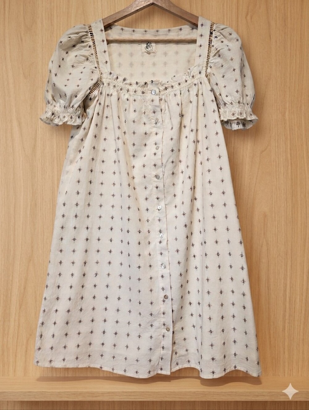 dRA Los Angeles Boho Printed Mini Dress Small Cream Puff Sleeve Button Front
